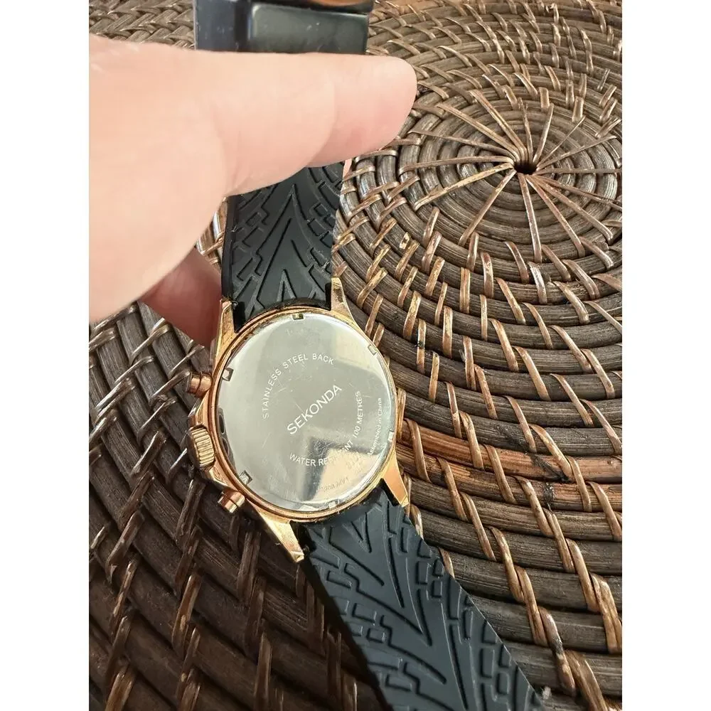 Sekonda 30063 Chronograph Watch Black Gold Leather Strap